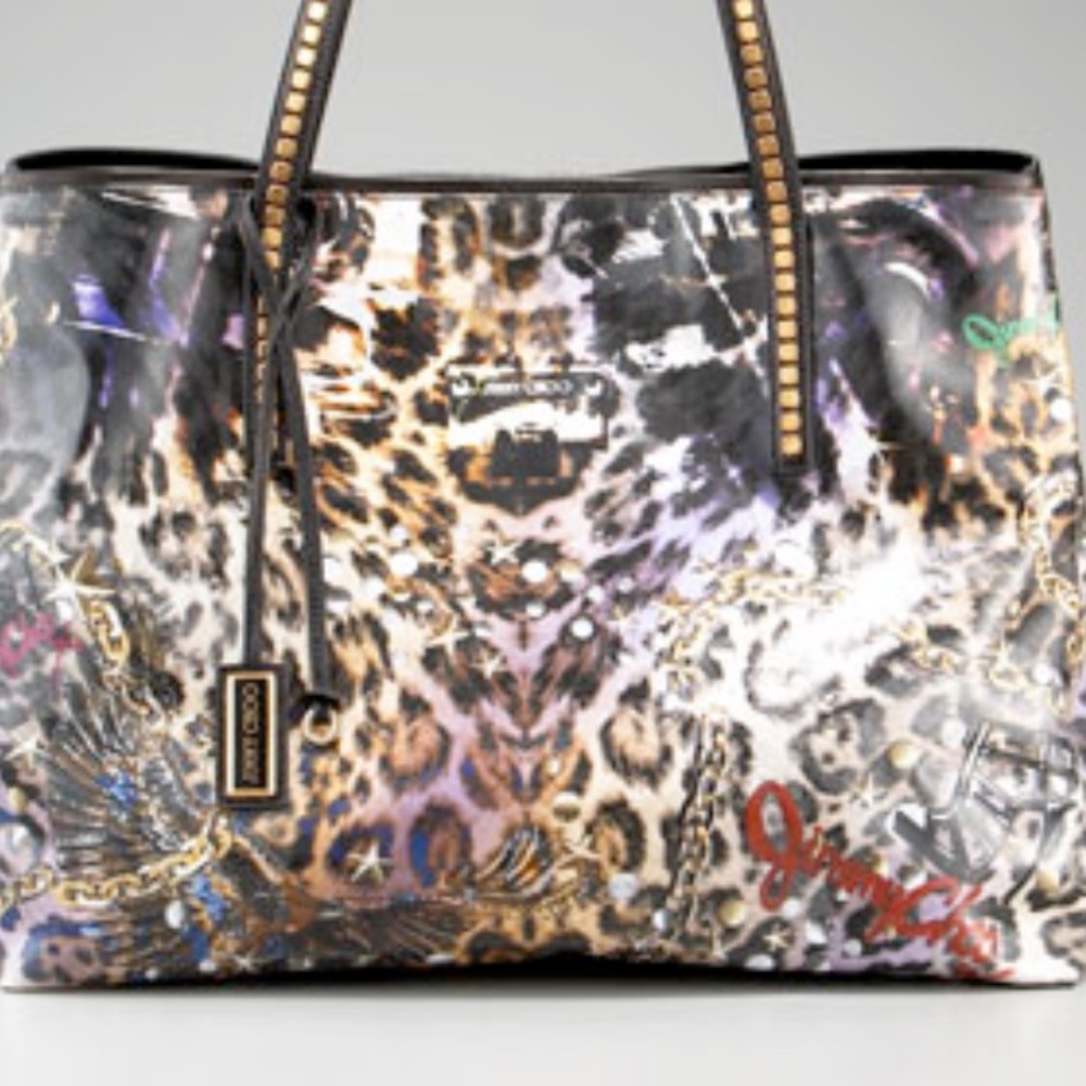 Jimmy Choo large leopard stud tote handbag